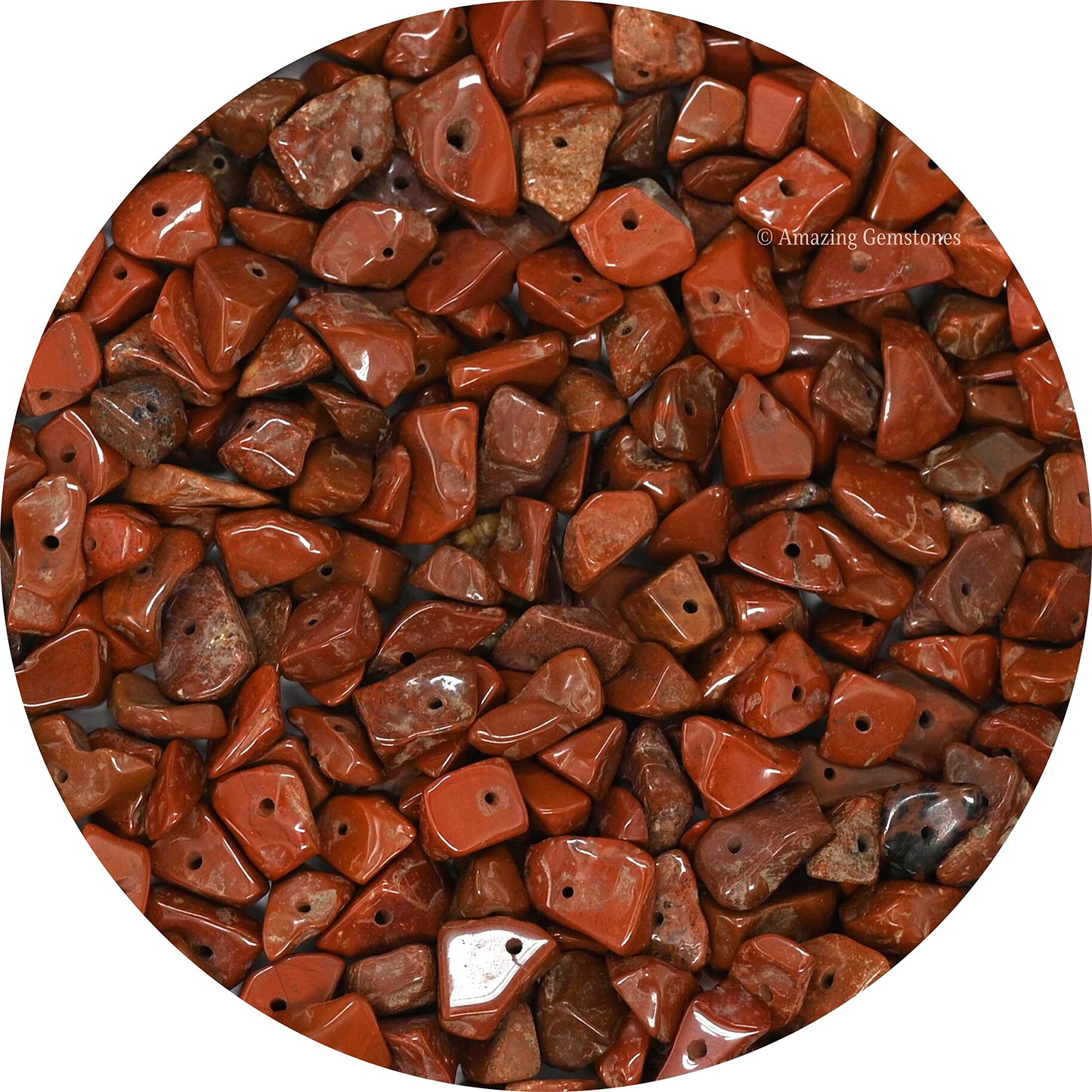 Red Jasper Pre Drilled Natural Crystals Crushed Chips Beads for Jewelry Making, DIY Handmade Healing Crystals (25 Inch Strand)