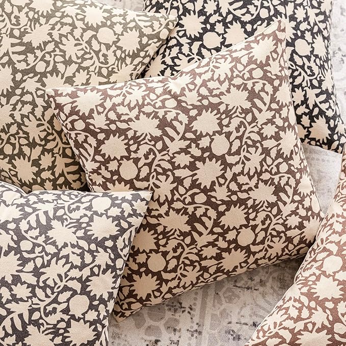 Foindtower Set of 2 Decorative Neutral Floral Throw Pillow Covers Accent Farmhouse Cushion Covers Boho Vintage Pillowcase for Couch Sofa Bedroom Living Room Home Decor,24×24 Inch,Brown