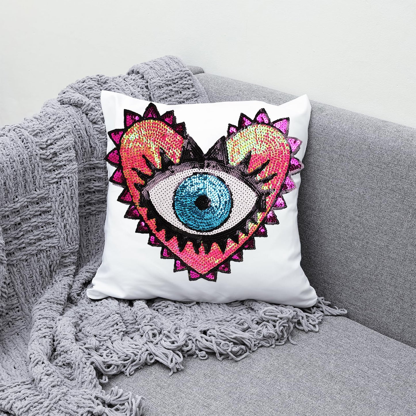 Joynaamn 3PCS Evil Eye Sequin Patches Sewing on/Iron on, Large Embroidered Decorative Appalique with Sewing Kit for Clothes Jacket Backpack Hat, Suitable for DIY/Arts/Crafts Projects
