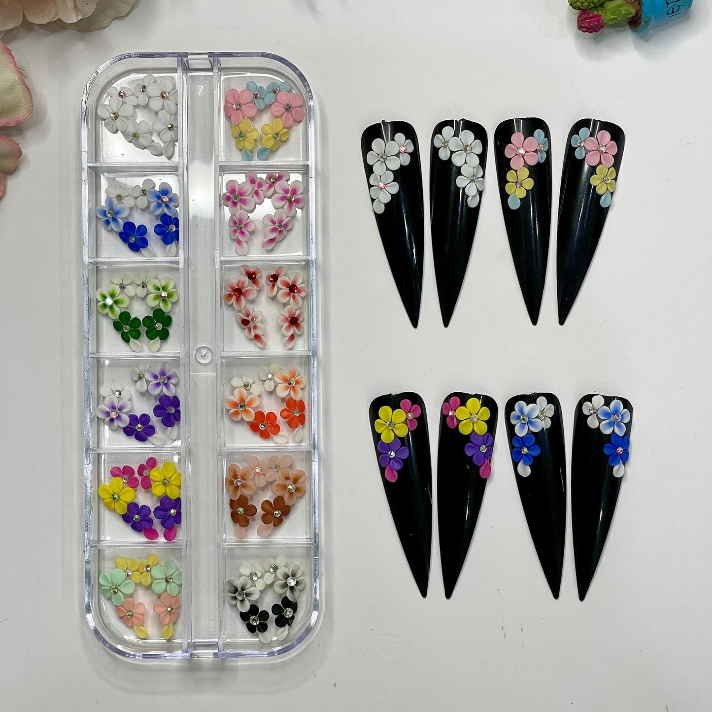 HaFLoNa- Set 24Pcs Blossoms - Enhance Your Artistic Projects with 3D Acrylic Flowers Handmade For Nail - Short & Medium Size | Exquisite Floral Accents for Crafts and Designs (Blossoms)
