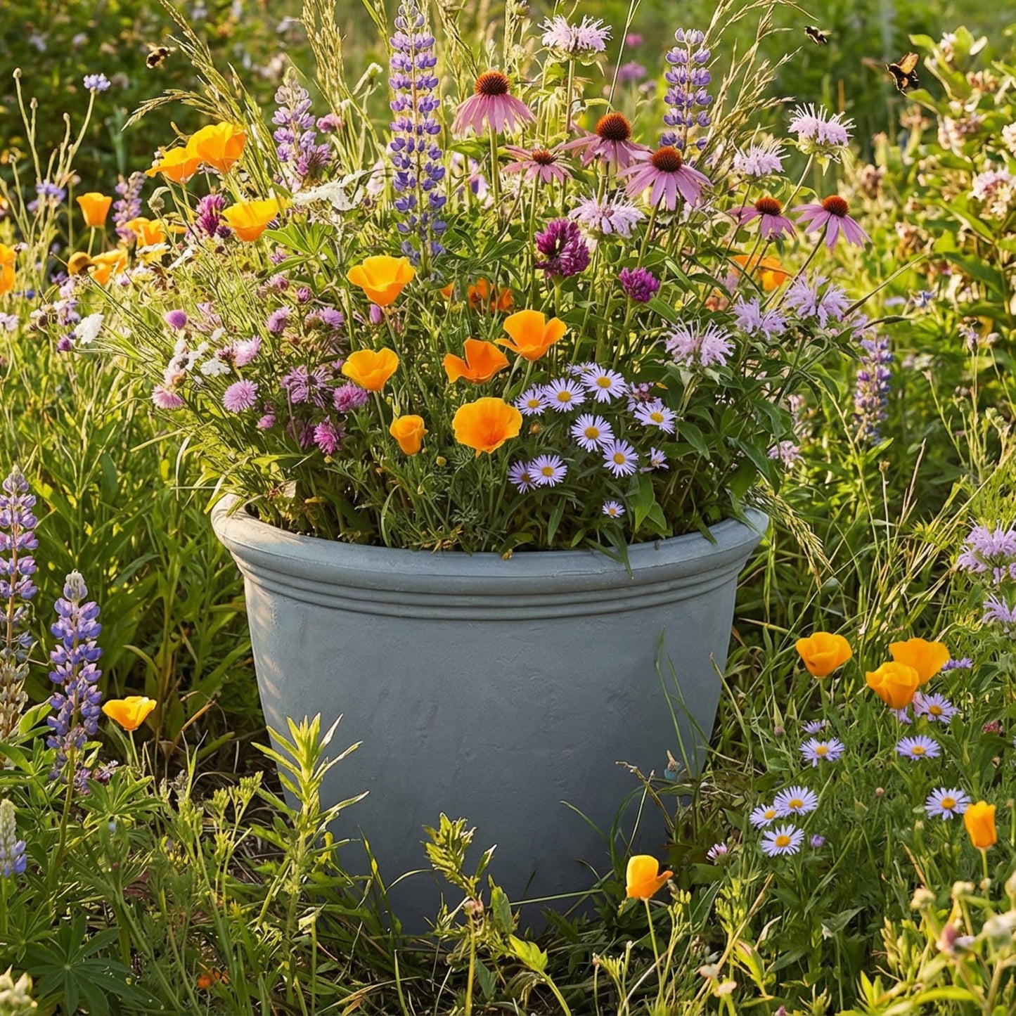 Sunnydaze 24-Inch Anjelica Large Plastic Pot for Plants - Outdoor Double-Walled Large Plastic Planter with Drillable Drainage Holes - Light Gray - 2pk