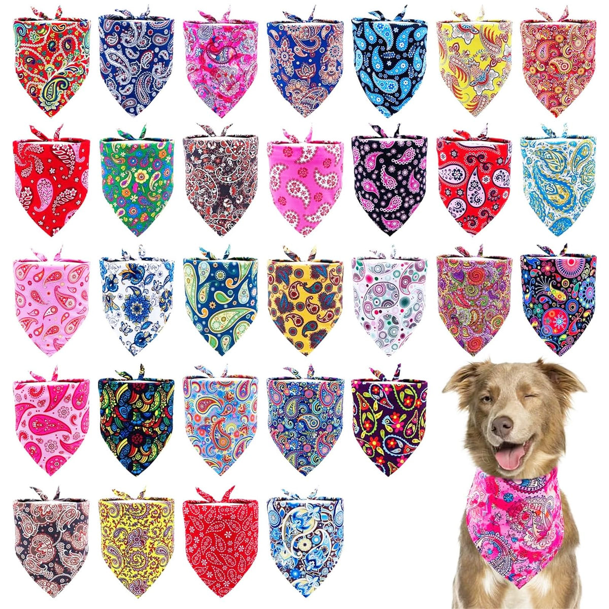 Pai Sence Pride Day Dog Bandanas Bulk for Small Dogs Sewn Edges 18" 30Pcs S