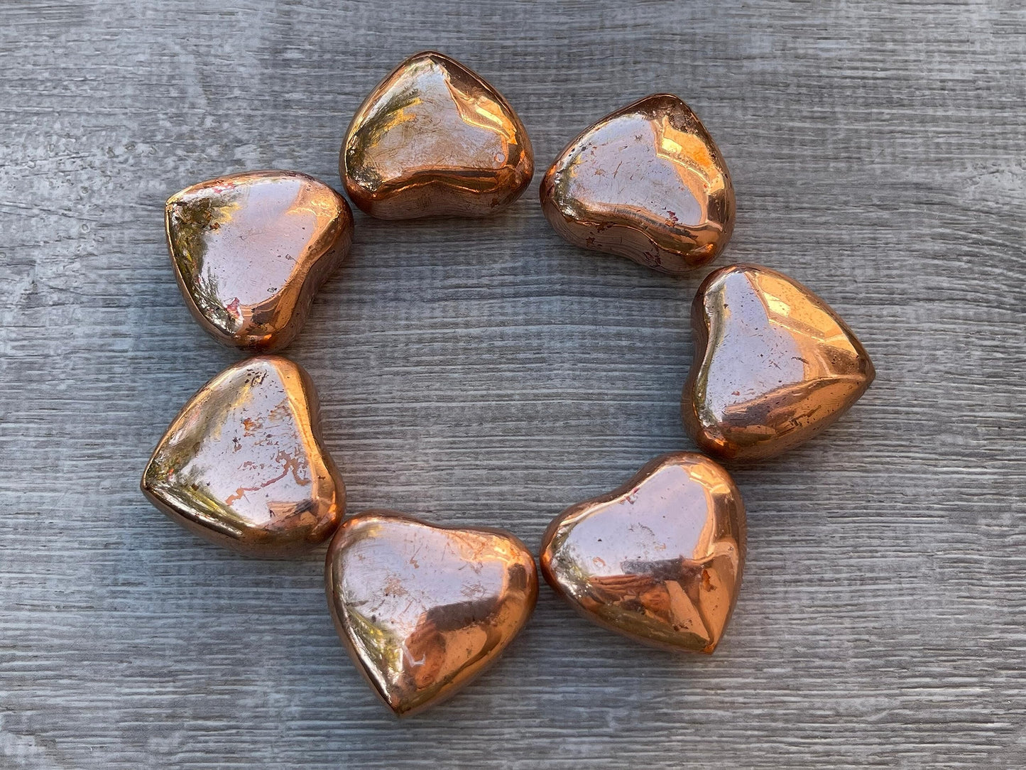 GAF TREASURES Copper Gemstone Hearts, Polished Copper Puffy Hearts, Copper Crystal Palm Stone, Copper Healing Crystal Hearts (1 Heart
