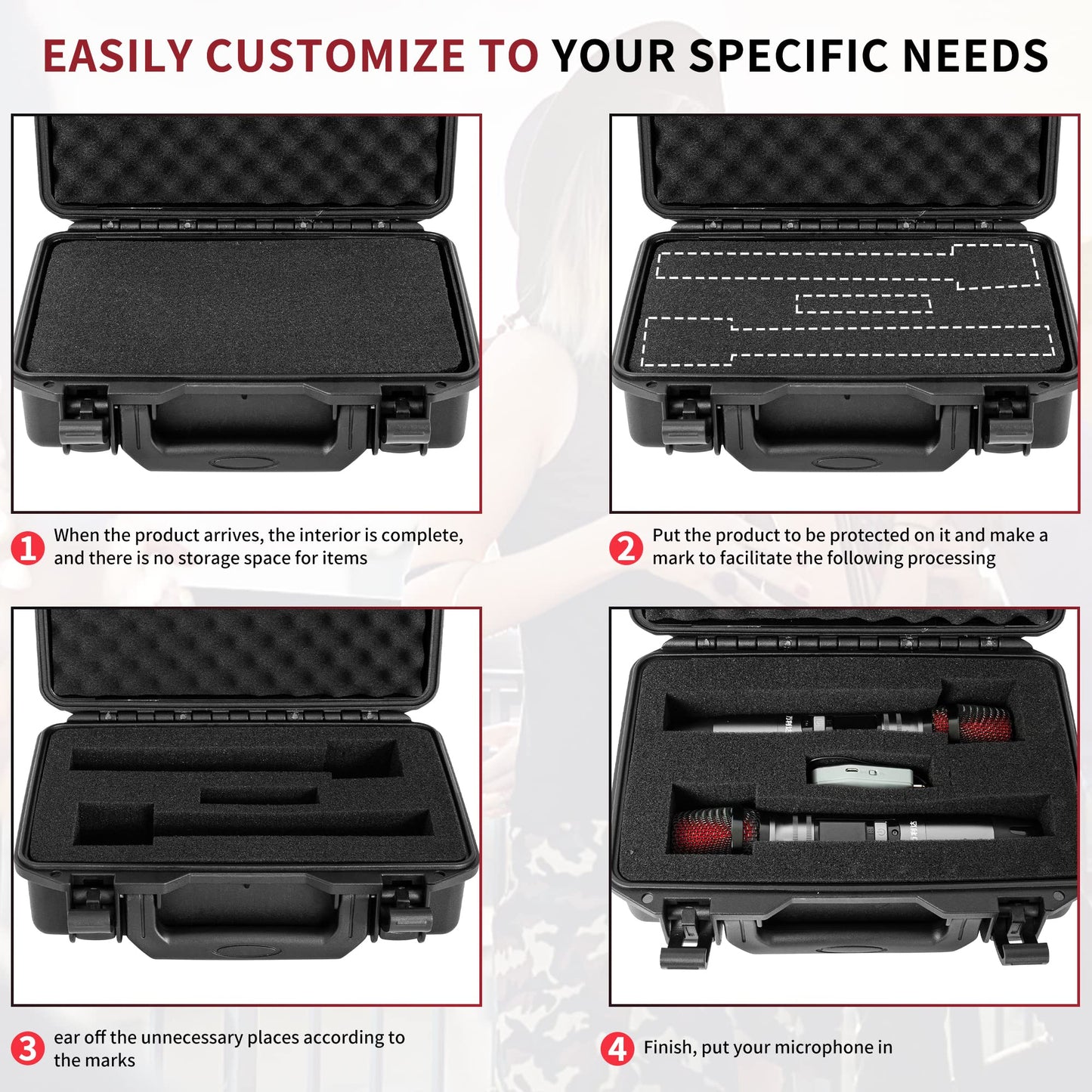 Hard Carrying Case,Shockproof Storage Box with Customizable Foam,11inch Portable Protective Tool Box for Microphone,Recorder,Electronics,Tools,Cameras,Equipment and More,11.6"x7.3"x2.8"