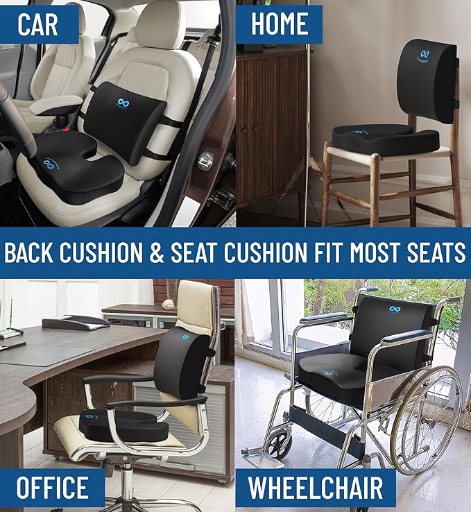 Everlasting Comfort Doctor Recommended Memory Foam Seat Cushion for Office Chairs & Car Seat - Ergonomic Office Desk Accessories for Tailbone Pain Relief, Sciatica & Lumbar Support