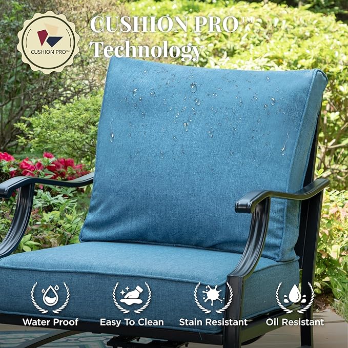 Patio Furniture Set 7 pcs, Outdoor Patio Furniture, 3-Seat Sofa, 2 Single Chairs, 2 Swivel Chairs, 2 Ottomans and 5.75" Extra Thick Cushion, Conversation Set for Deck,Navy Blue