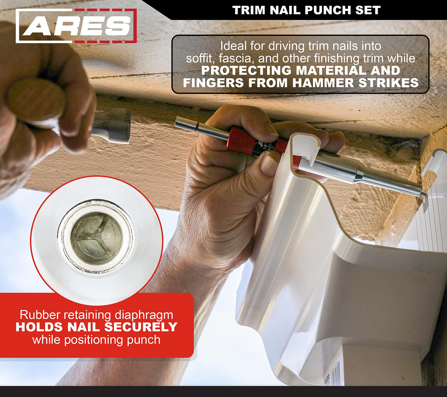 ARES 10117 2-Piece Trim Nail Punch Set 6-Inch and 7.5-Inch Punches Drive Nails Up to 1-1/4-Inch (31.2mm)
