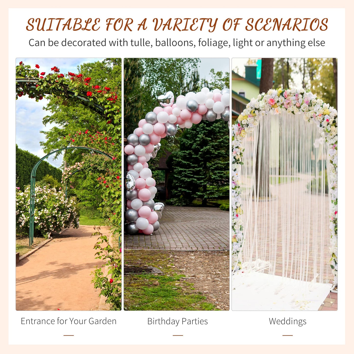 Outsunny 82'' Decorative Metal Garden Trellis Arch with Durable Steel Tubing & Elegant Scrollwork, Perfect for Weddings