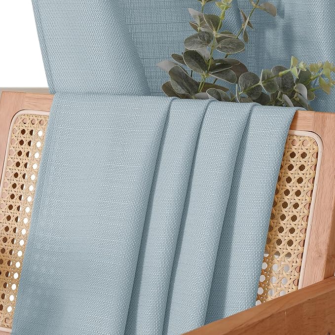 Chyhomenyc Curtains 30 Inch Length, Faux Linen Textured Small Cafe Curtains, Light Filtering Short Curtain for Bathroom Window, 30x30 Inch, 2PCS, Aqua with Greenish Tone