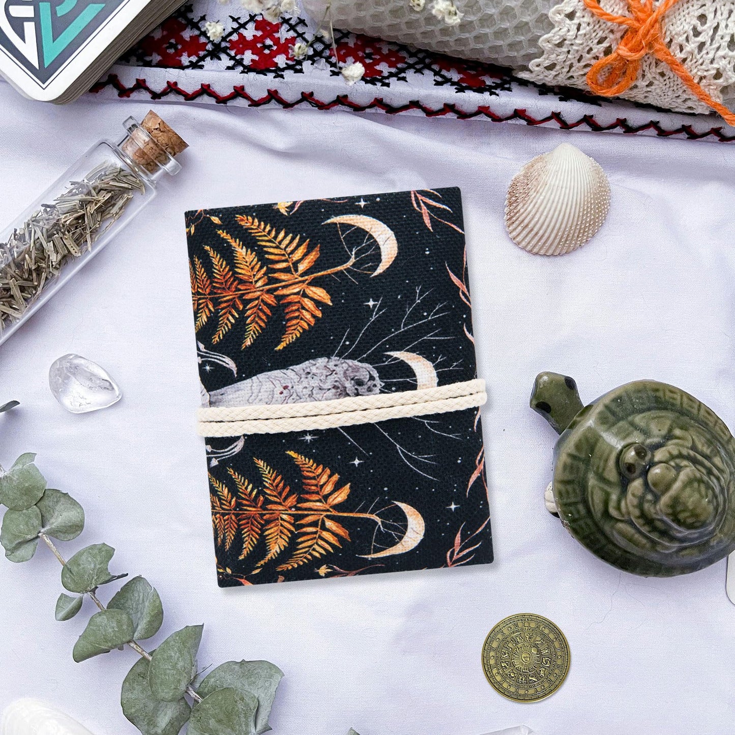 Knana 2Pcs Tarot Card Holder - Linen Tarot Deck Mat with Layout Pattern, Large Tarot Card Storage, Tarot Accessories (Mushroom)