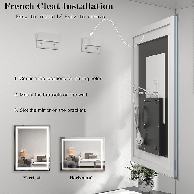 40x24 LED Bathroom Mirror with Lights, LED Dimmable Vanity Mirror for Wall, Backlit and Front Lighted Mirror, Anti-Fog, Shatte-rpoof (Horizontal/Vertical)