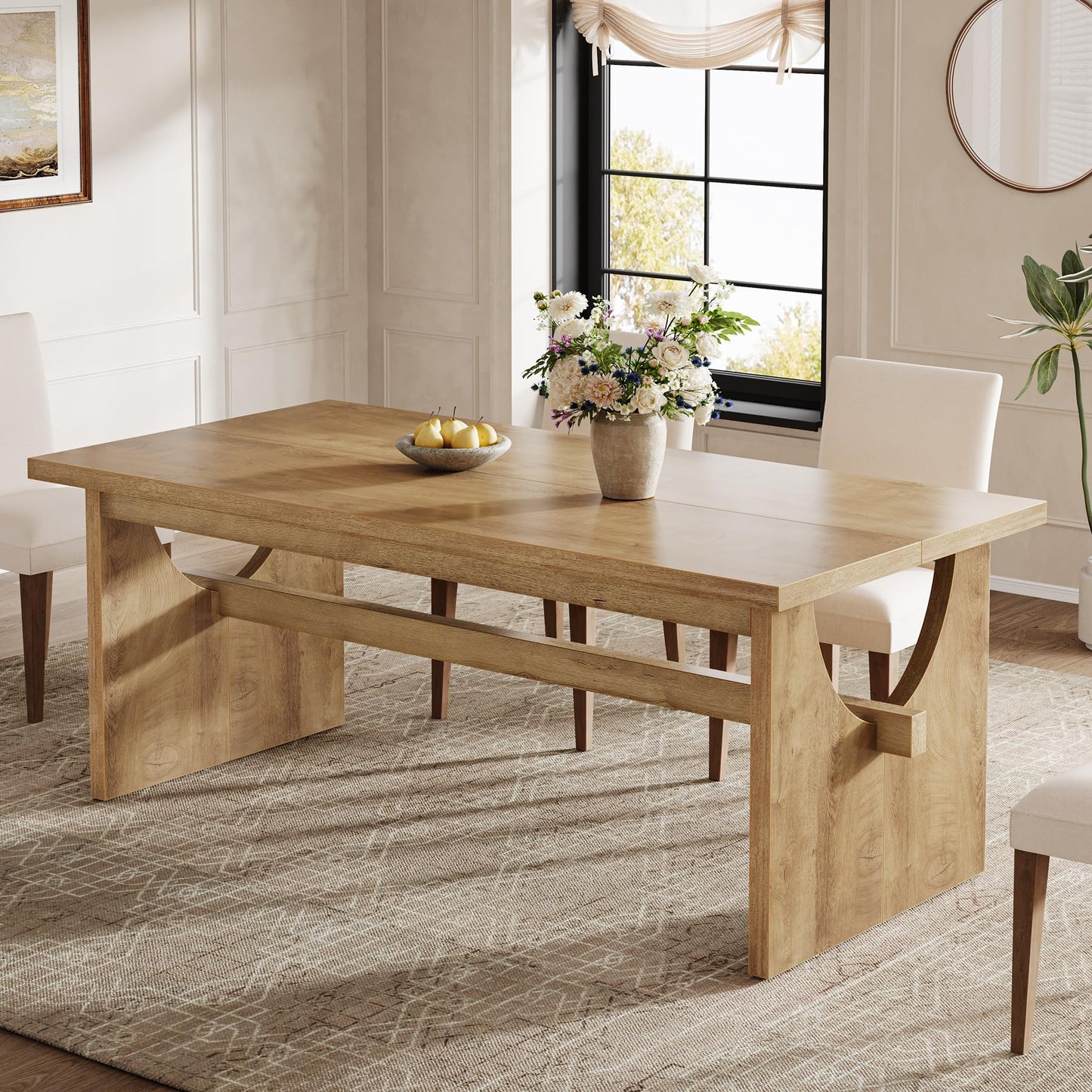 Tribesigns Farmhouse Dining Table for 4-6 People, 63" Large Rectangular Kitchen Dining Room Table with Heavy Duty Double Base for Kitchen Living Room, Rustic Brown
