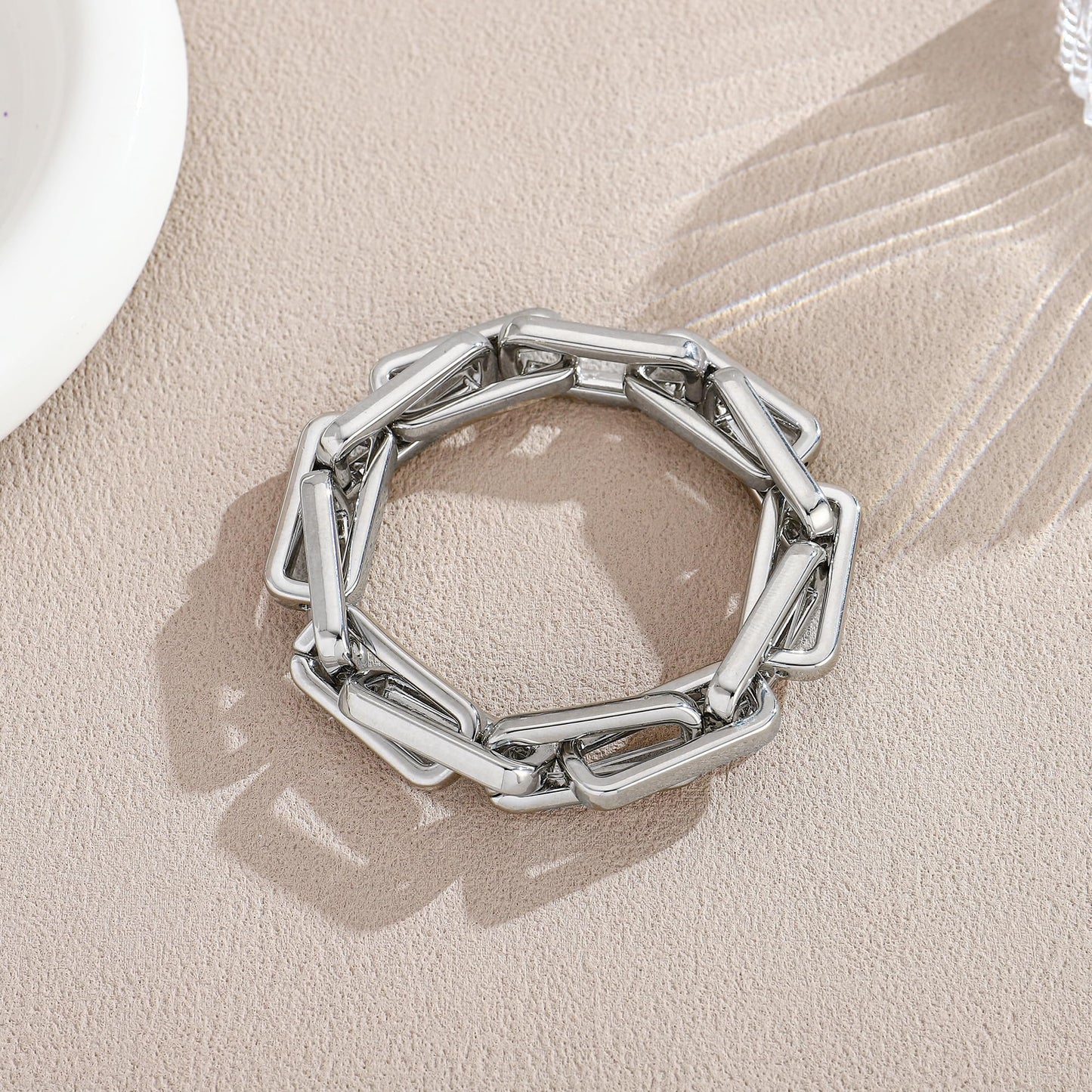 WOWORAMA Silver-Plated Chunky Chain Bracelet for Women Trendy Stretch Square Link Bracelets Paperclip Chain Bracelets Thick Chunky Statement Bracelet