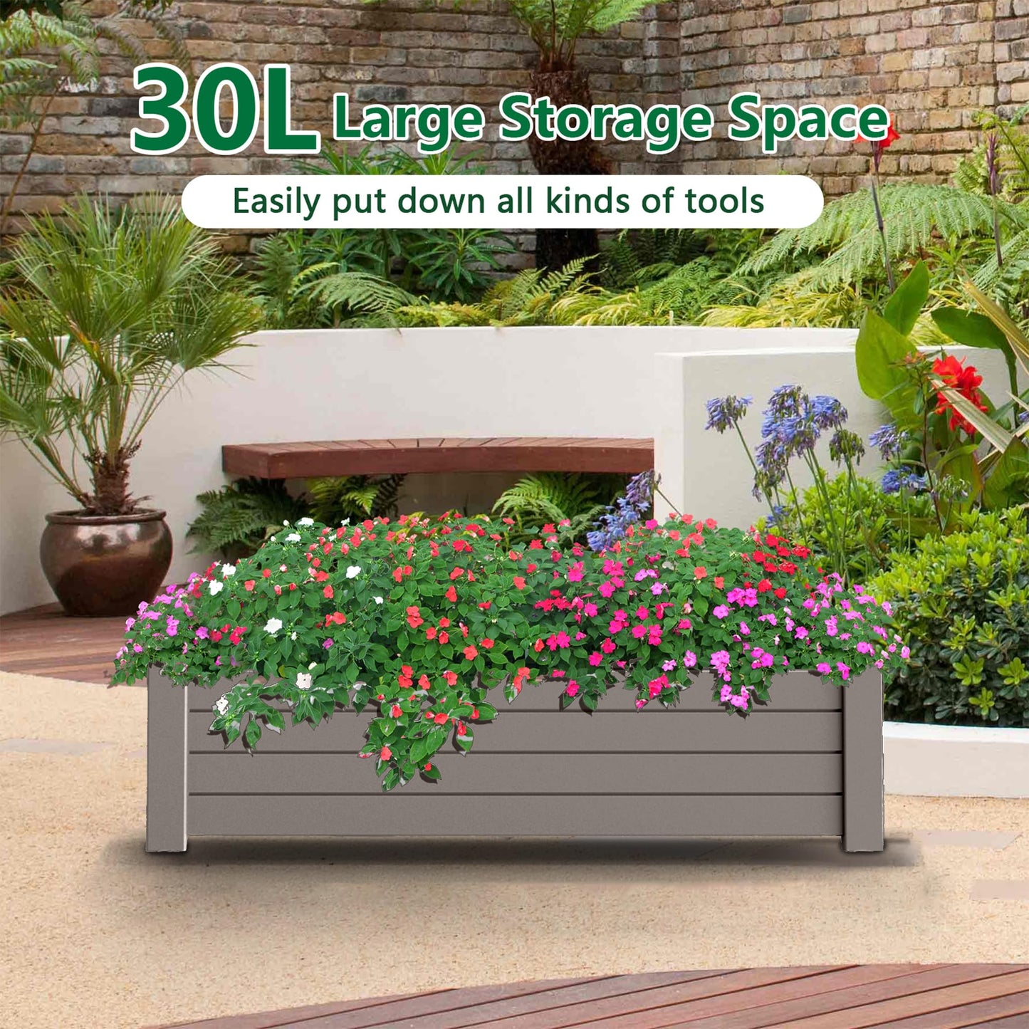 EasyUp Horticulture Garden Bed, Divisible Resin Planter Box for Backyard, Patio, Balcony, with 4 Legs(Gray,43.31 * 17.72 * 12.6)