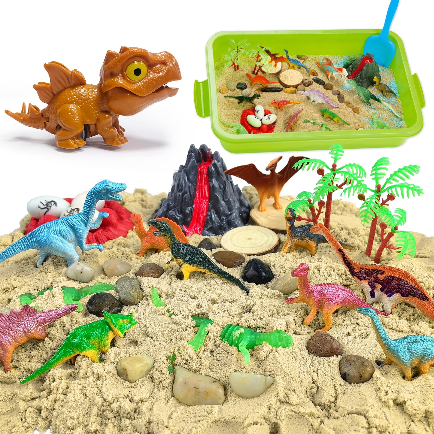 Carolart Dinosaur Sensory Bin,Dinosaur Toys for Toddler Boys and Girls,Include Glow in The Dark Dinosaur,Easy Storage Sensory Toys…