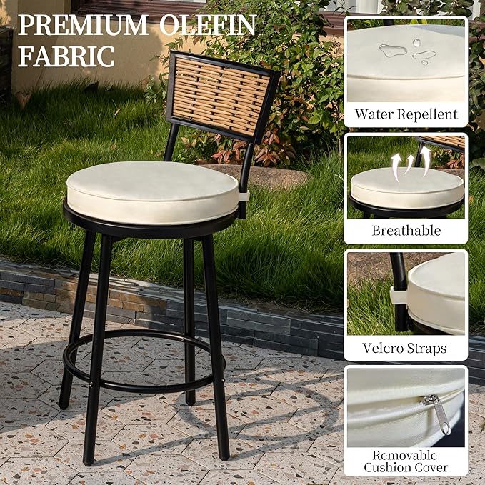 PIZZELLO 5-Piece Patio Swivel Bar Set with 37" Height Propane Round Firepit Table and High Swivel Stools Chair Set of 4, Outdoor High Top Bistro Set for Poolside, Garden, Balcony(Black)