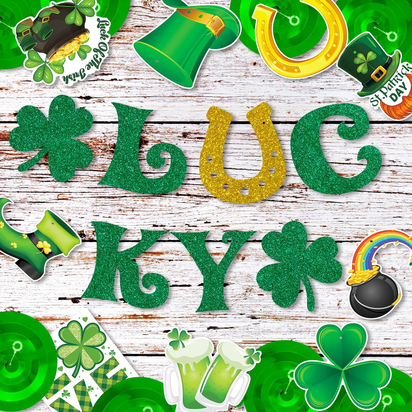 St. Patrick's Day Decorations Kit with Banner, 10 Hanging Swirls, NO-DIY Garlands Decorations for St. Patrick's Day Decor, St. Patrick's Day Party Favor, Office and Home Decor Supplies