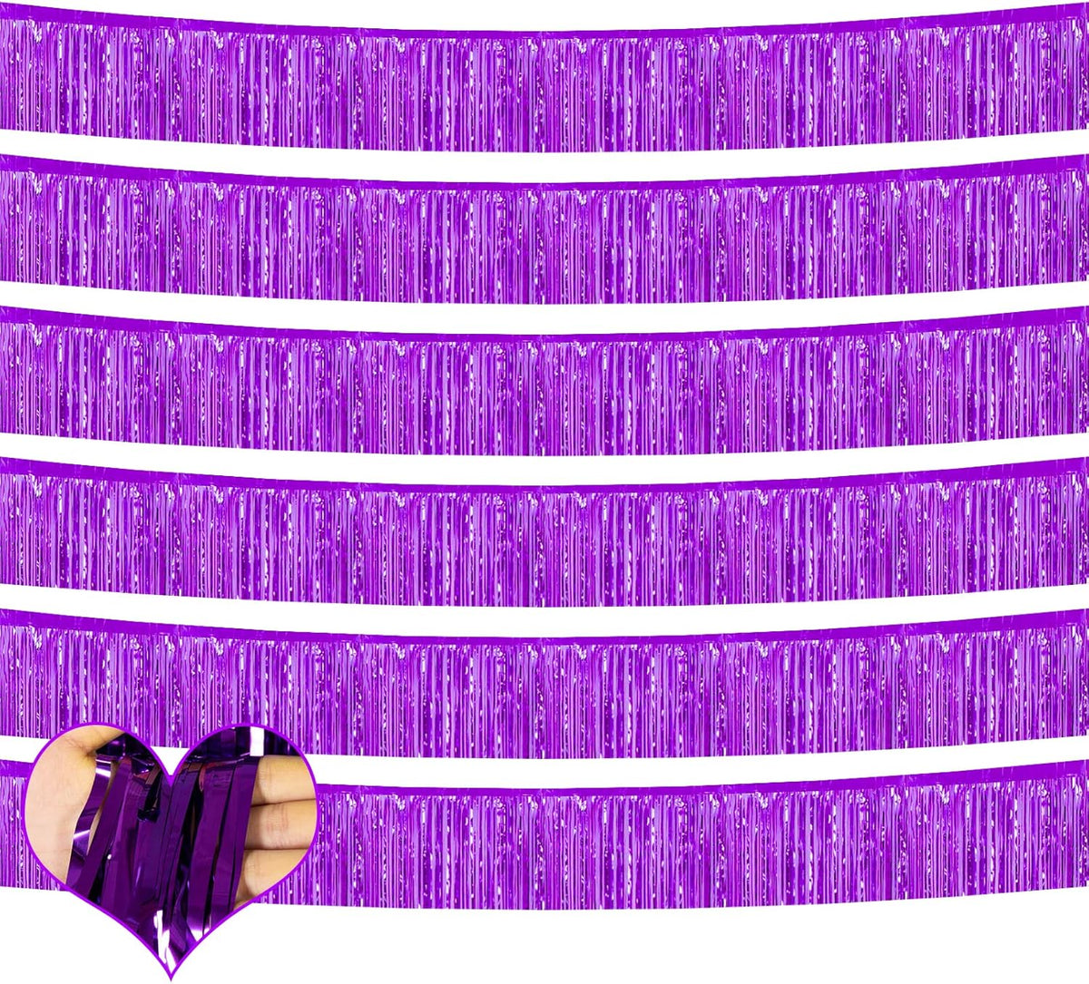 6 Pack 10 Feet Foil Fringe Garland Metallic Tinsel Banner Wall Hanging Curtain Streamers Backdrop for Parade Floats Bachelorette Wedding Birthday Party Thanksgiving Christmas Decorations(Purple)