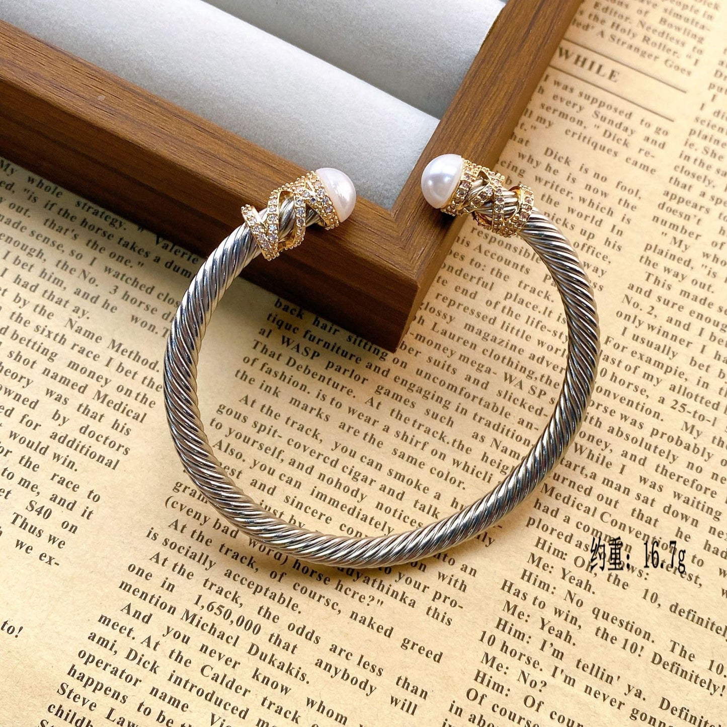 OSIRIDEH2 Elegant Twisted Cable Bangle Bracelet for Women - Open Cuff Classic Jewelry Gift for Anniversary, Valentine, Birthday (Twisted pair cable with stone)