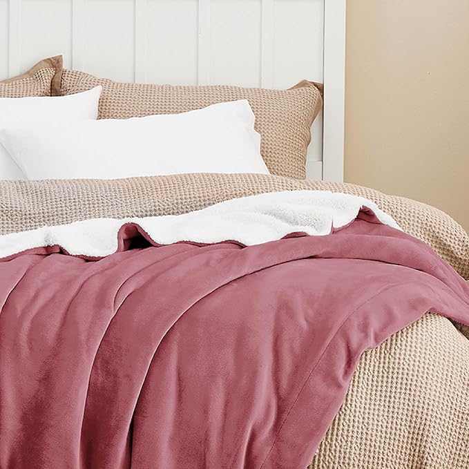 Bedsure GentleSoft Sherpa Fleece Throw Blanket Twin Size for Couch - Thick and Warm, Soft Fuzzy Plush Twin Blanket for Winter, Dusty Rose, 60x80 Inches