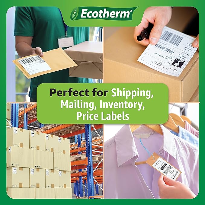 4" x 6.5" Thermal Labels | 6 Rolls | 2280 Labels | fits Zebra, Munbyn, Rollo, Godex, Arkscan, iDPRT, Offnova Thermal Label Printers and More | Blank White Adhesive Stickers by Ecotherm