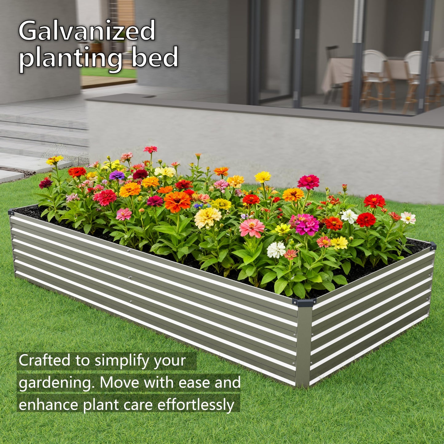 DIIYIV 12x4x1.5FT Galvanized Raised Garden Bed,Vegetable Boxes-Rectangle Metal Flower Box,Large Planter Raised Beds Outdoor Garden for Planting,Fruit,Herb-Silver