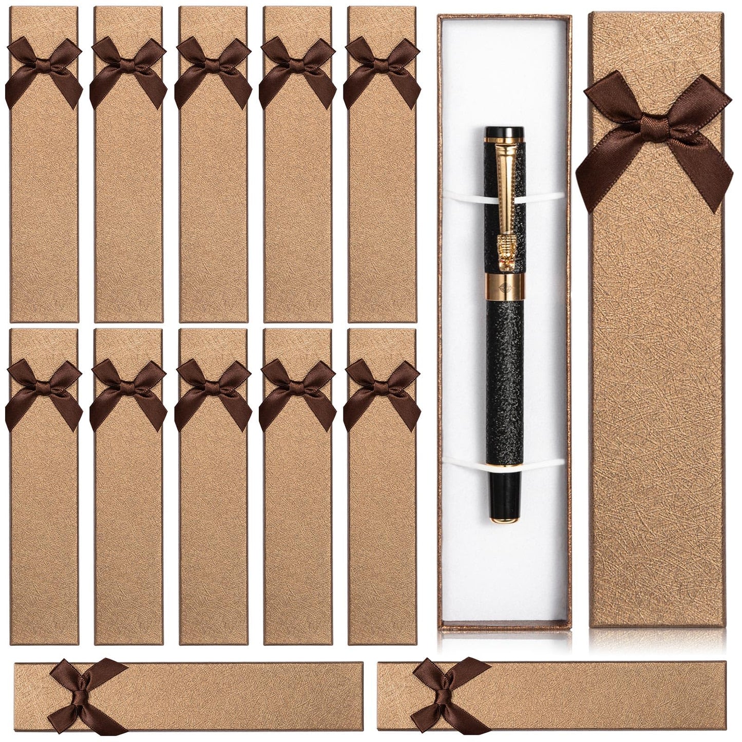 12PCS Empty Pen Presentation Box, Ink Pen Display Boxes Bulk, Brown Cardboard Pen Case, Ballpoint Fountain Pen Jewelry Display Box, Gift Collection Case for Classroom Office Birthday Valentine Holiday