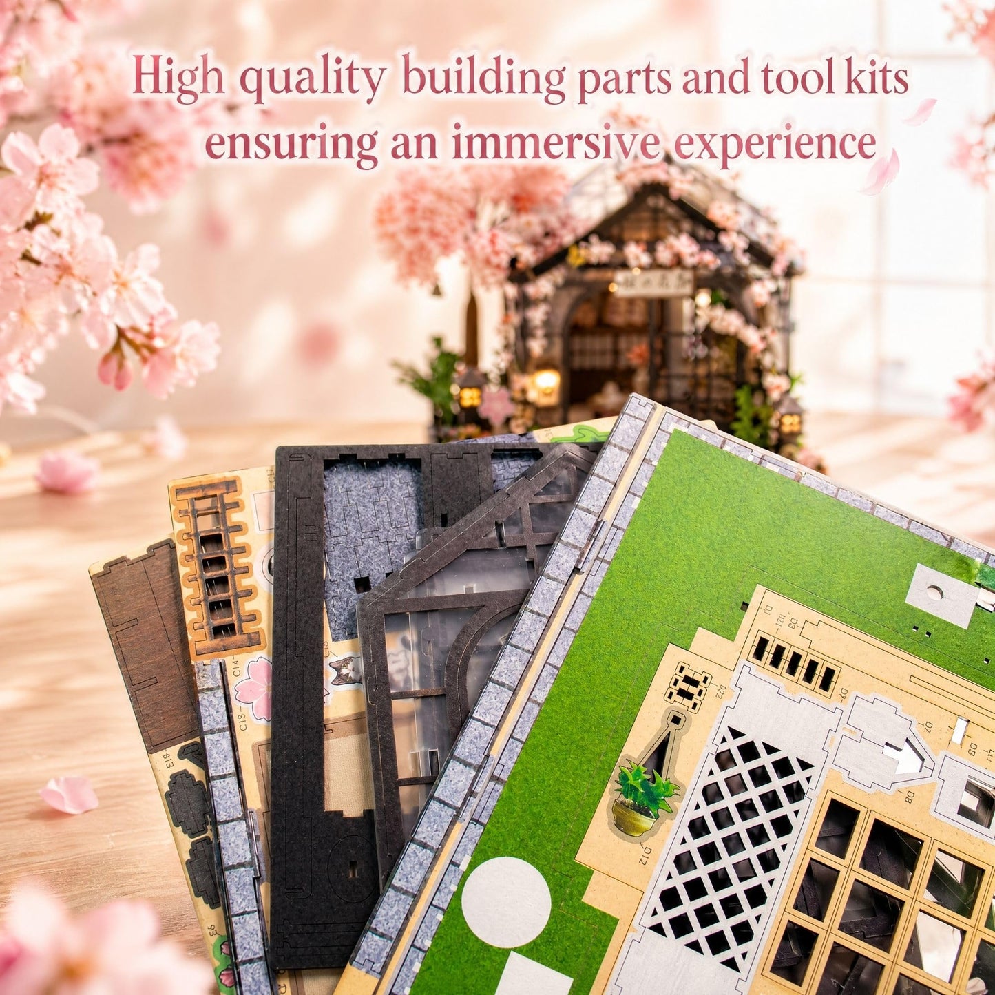 Soothee DIY Miniature House Kit, DIY Book Nook with LED Light | 3D Puzzles for Adults and Teens, Building Kits for Bookshelf Decor, Creative Gift for Craft Lovers | Sakura Greenhouse