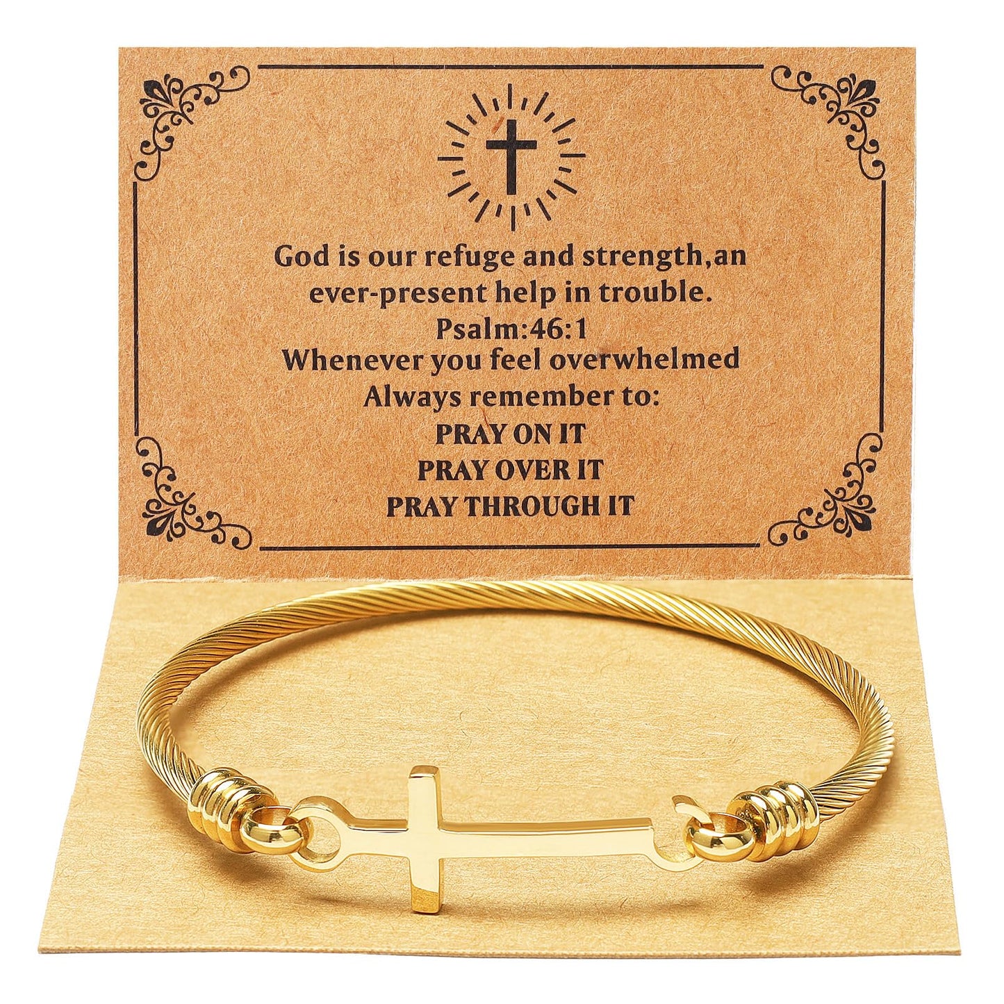 DS Religious Gift for Her Christian Cross Bracelet Bible Verse God is Within Her She Will Not Fall Inspirational Bracelets For Women Stainless Steel Jewelry Gift To Daughter Best Friend (Cross bracelet-Gold 10)