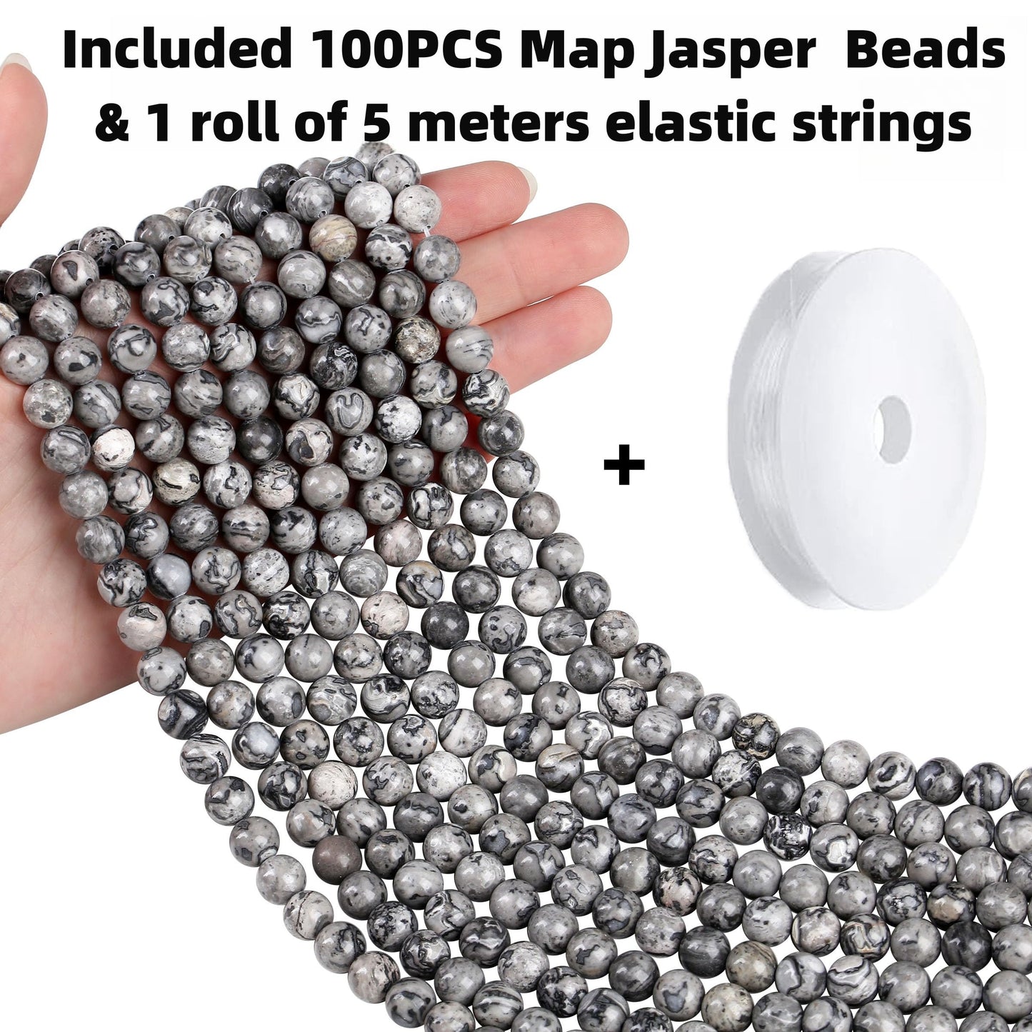 QINJIEJIE 100PCS Map Jasper Beads 8mm Natural Stone Beads Round Loose Gemstone Bead for Bracelet Beading Crystal Jewelry Making DIY Necklace Earrings 0.32"