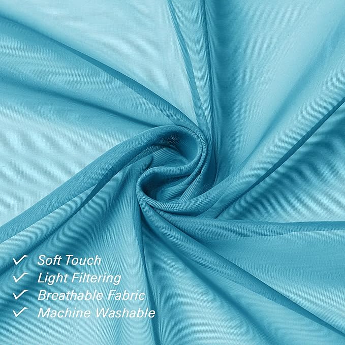 Lecloud Turquoise Sheer Curtains 90 Inches Long 2 Panels, Elegant Gauzy Airy Light Filtering Curtain, Voile Home Decor Drapes with Dual Rod Pocket for Bedroom Living Room, Each 42" W x 90" L