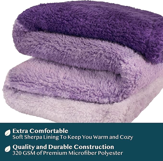 PAVILIA Fluffy Sherpa Throw Blanket Ombre | Gradient Plush, Soft, Fuzzy, Decorative Accent Throw Blanket for Couch Sofa Bed | Cozy Warm Decorative Furry Faux Fur Blanket, 50x60 Inches Purple