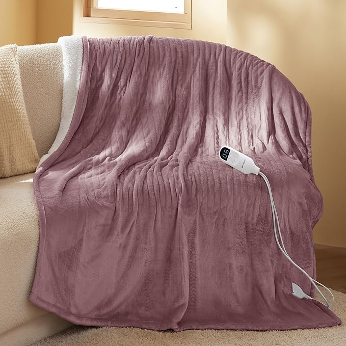 Bedsure Heated Blanket Electric Throw - Soft Flannel Electric Blanket, Heated Throw with 4 Time Settings & 6 Heat Settings, Warm Gift for Grandma (50x60 inches, Woodrose)