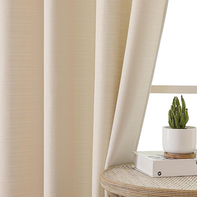 Chyhomenyc Short Curtains 36 Inch Length, Faux Linen Textured Small Kitchen Curtains, Light Filtering Half Window Curtains for Bathroom Basement Cabinet, Each 30x36 Inch, Linen Color
