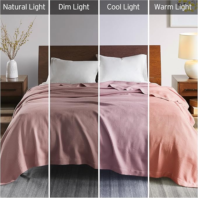Madison Park Soft Certified 100% Egyptian Cotton Breathable Cozy Blanket, Premium Waffle Knit Classic Design, Luxury All Season Lightweight Cover for Bed, Couch and Sofa, Rose Twin(66"x90")
