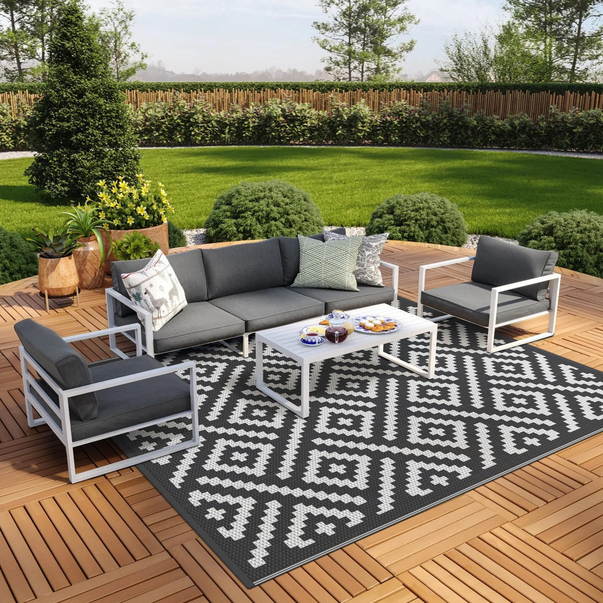 GENIMO Outdoor Rug, Waterproof Plastic Rugs for Patio, 6'x9' Coffee Beige