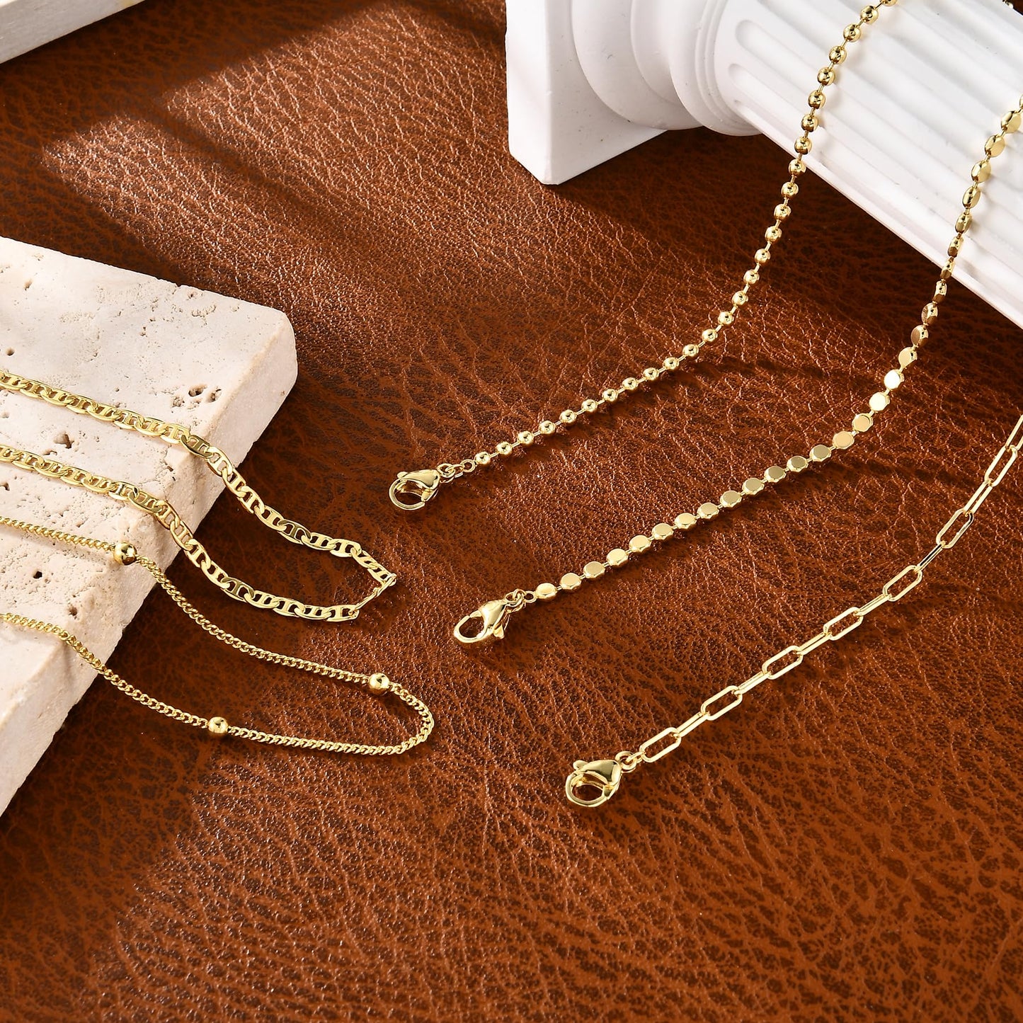 Striviio Gold Bracelets for Women, 14K Gold Plated Stackable Bracelet Stack Set Adjustable Charm Small Square Chain Snake Link Layered Waterproof Jewelry Sets Gifts