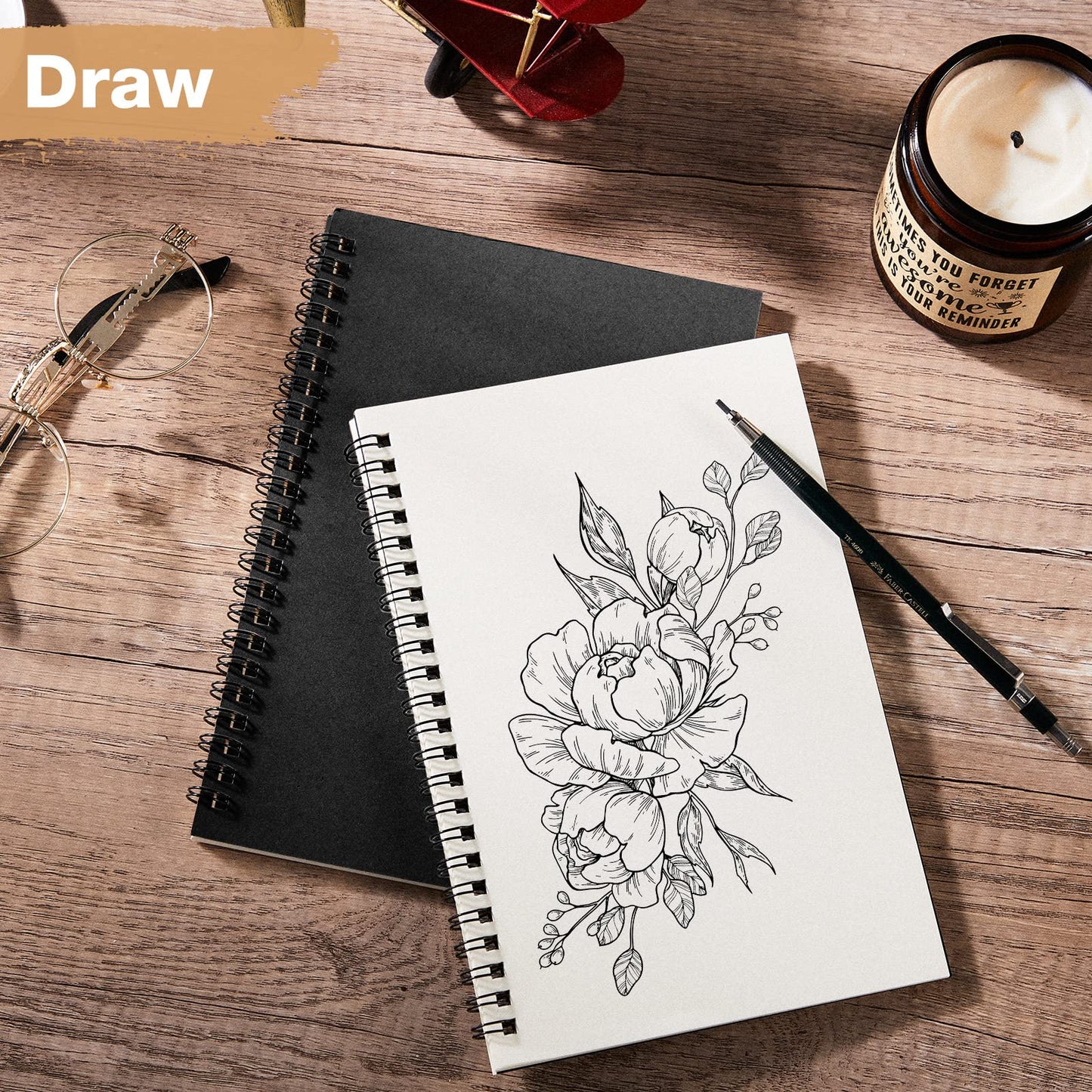 Epakh 36 Pack Blank Spiral Notebook Unlined Notebook Bulk A5 Soft Cover Students Sketchpads Memo Notepad for Drawing Art Back to School Gifts 100 Pages/ 50 Sheets, 8.3 x 5.5 Inches(Black)