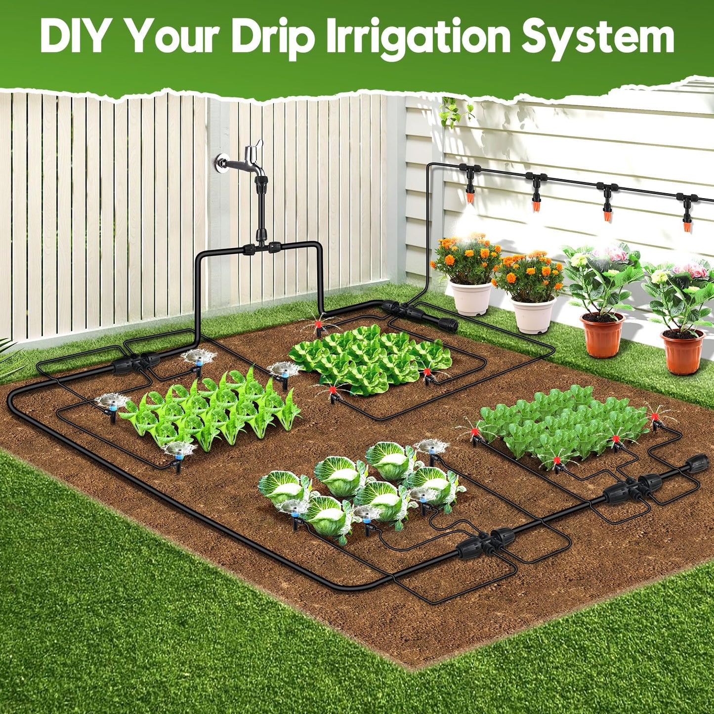 240FT Drip Irrigation System for Garden, 2026 Upgraded Quick-Connect Automatic Garden Watering System with 1/2" & 1/4" Tubing and Adjustable Nozzle Emitters for Greenhouse, Yard, Lawn, Raised Bed