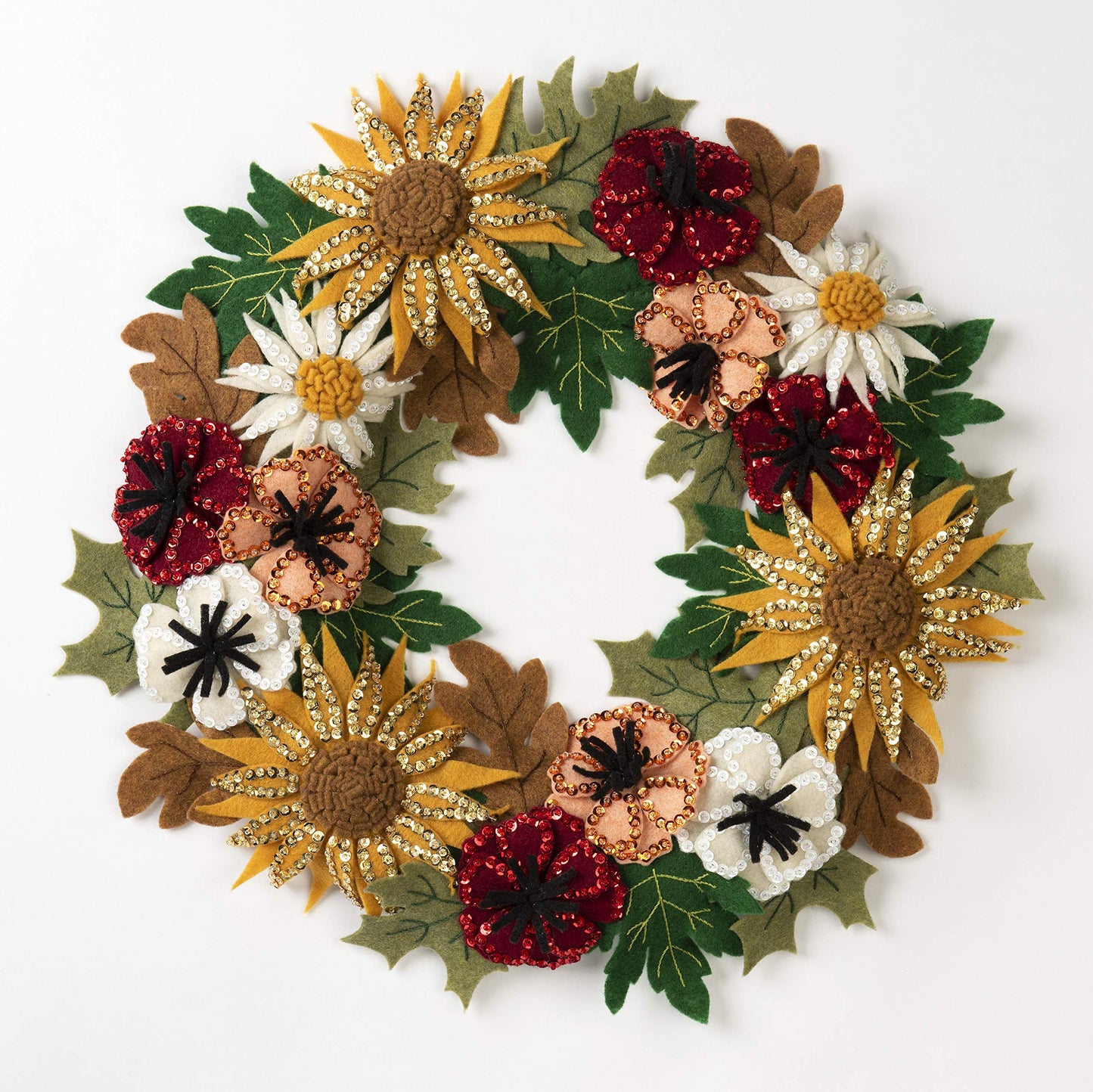 Bucilla 89278E Felt Applique Wreath Kit, 16.5" x 16.5", Floral Fall