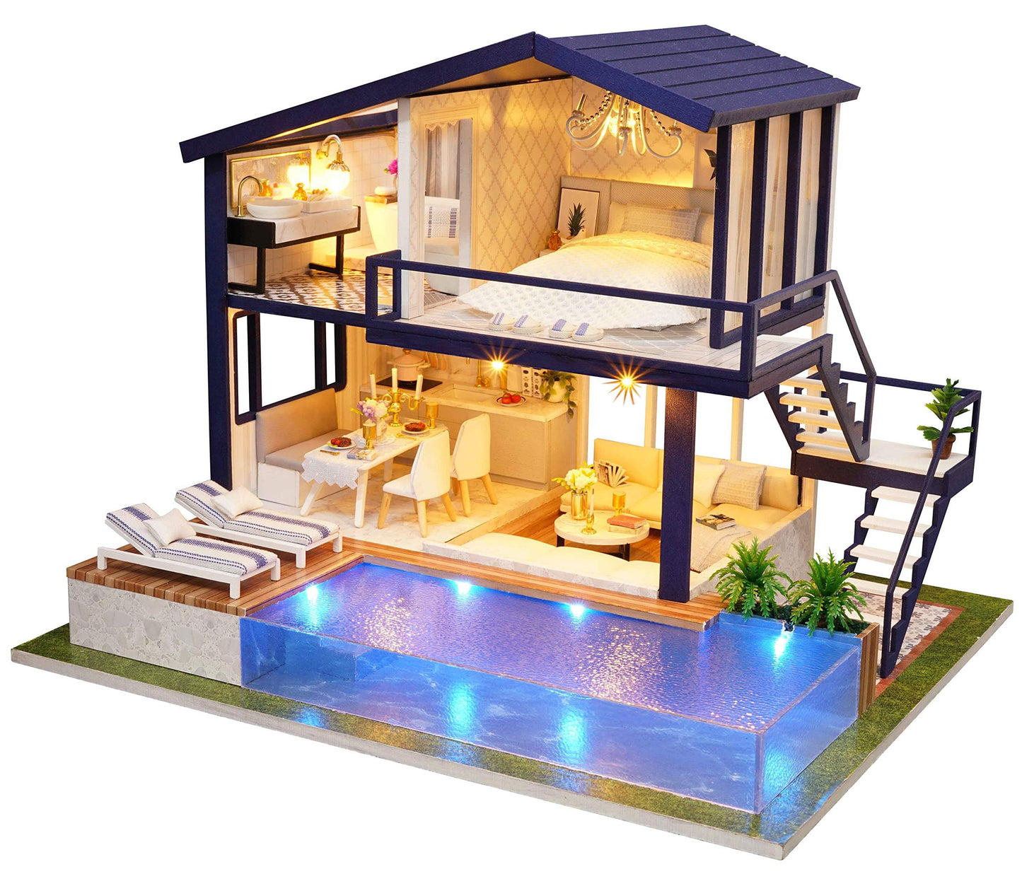 Flever Dollhouse Miniature DIY House Kit Manual Creative with Furniture for Romantic Artwork Gift (Perfect Time Apartment)