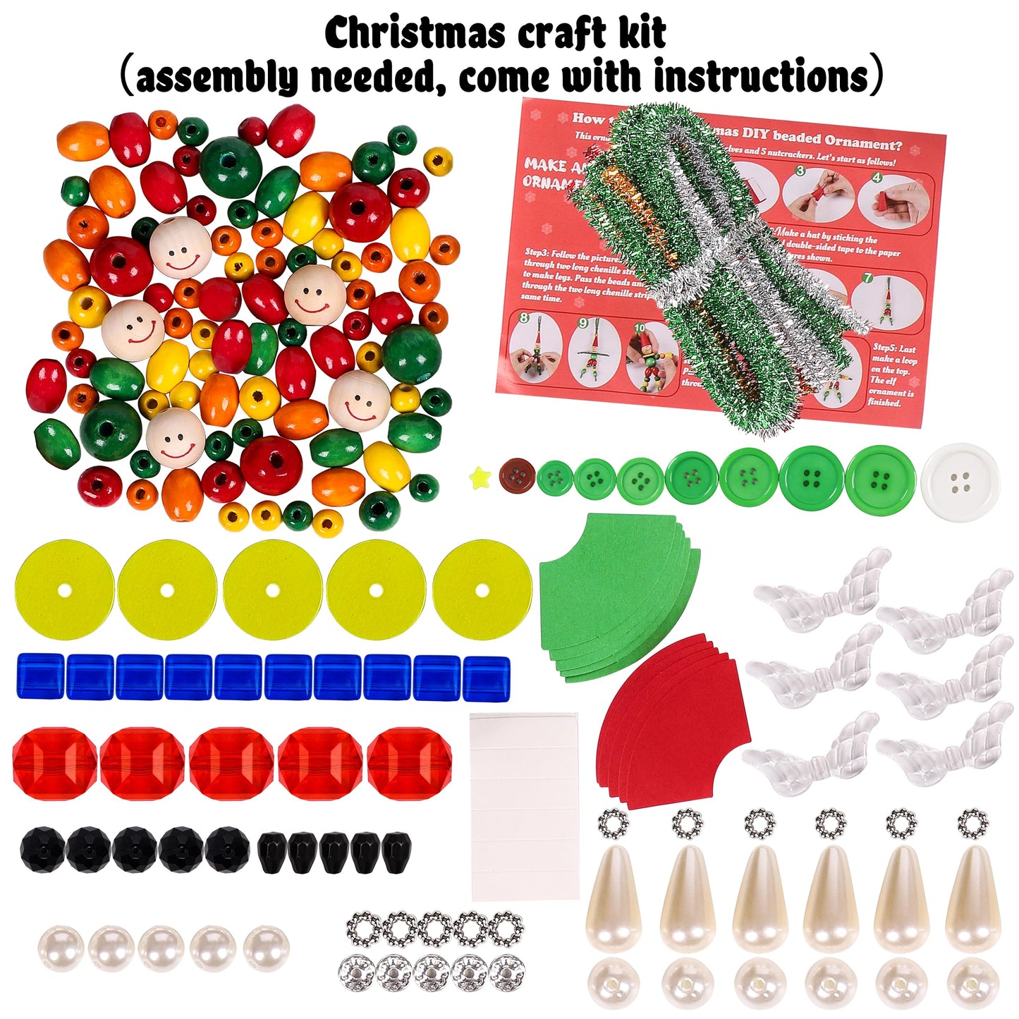 Tieshankao 16PCS Christmas Crafts DIY Beads Ornaments Kits for Adults Include Nutcracker, Angel, Elf, Tree - Xmas Holiday Toys Gifts Stocking Stuffers Decor Party Decorations Supplies(Need Assembly)