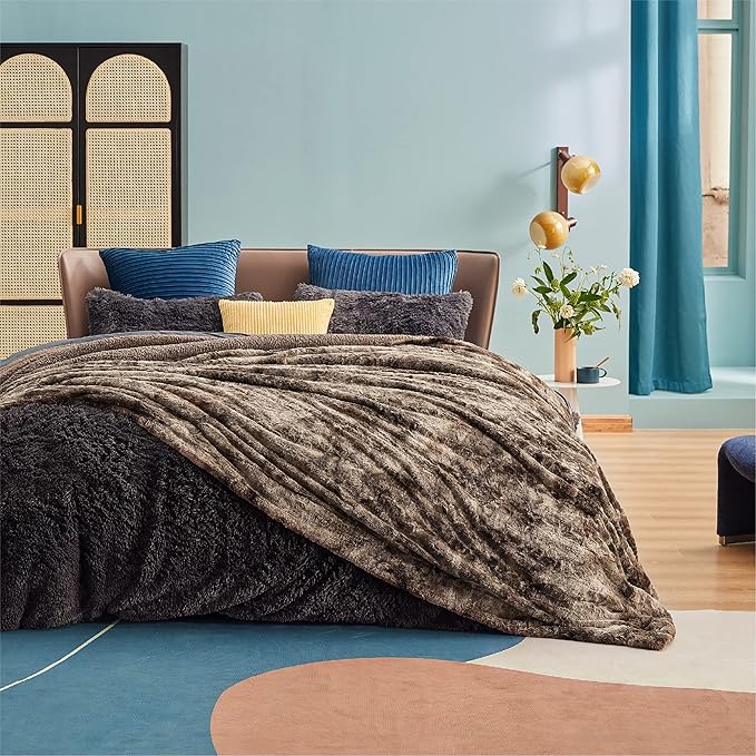 Bedsure Sherpa Blanket Queen Size - Soft, Fuzzy & Fluffy Faux Fur - Warm, Cozy Blanket for Couch, Sofa and Bed, Tie Dye Design, Brown, 90x90 Inches
