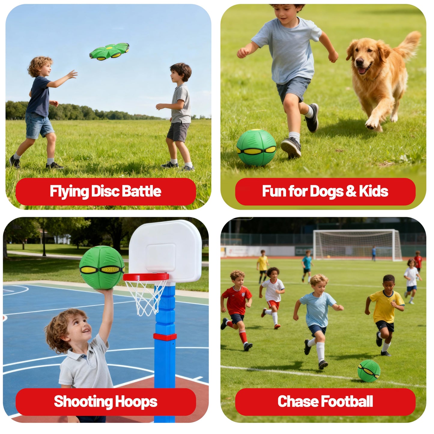 Magic Metaball, Children's Bouncing Ball, Magic Flying Saucer Interactive Pop-Up Transform Toy, Parent-Child Interaction Green Bouncy Ball, Collapsible Time Delay Frisbee Flying Disc Toy with 6 Light