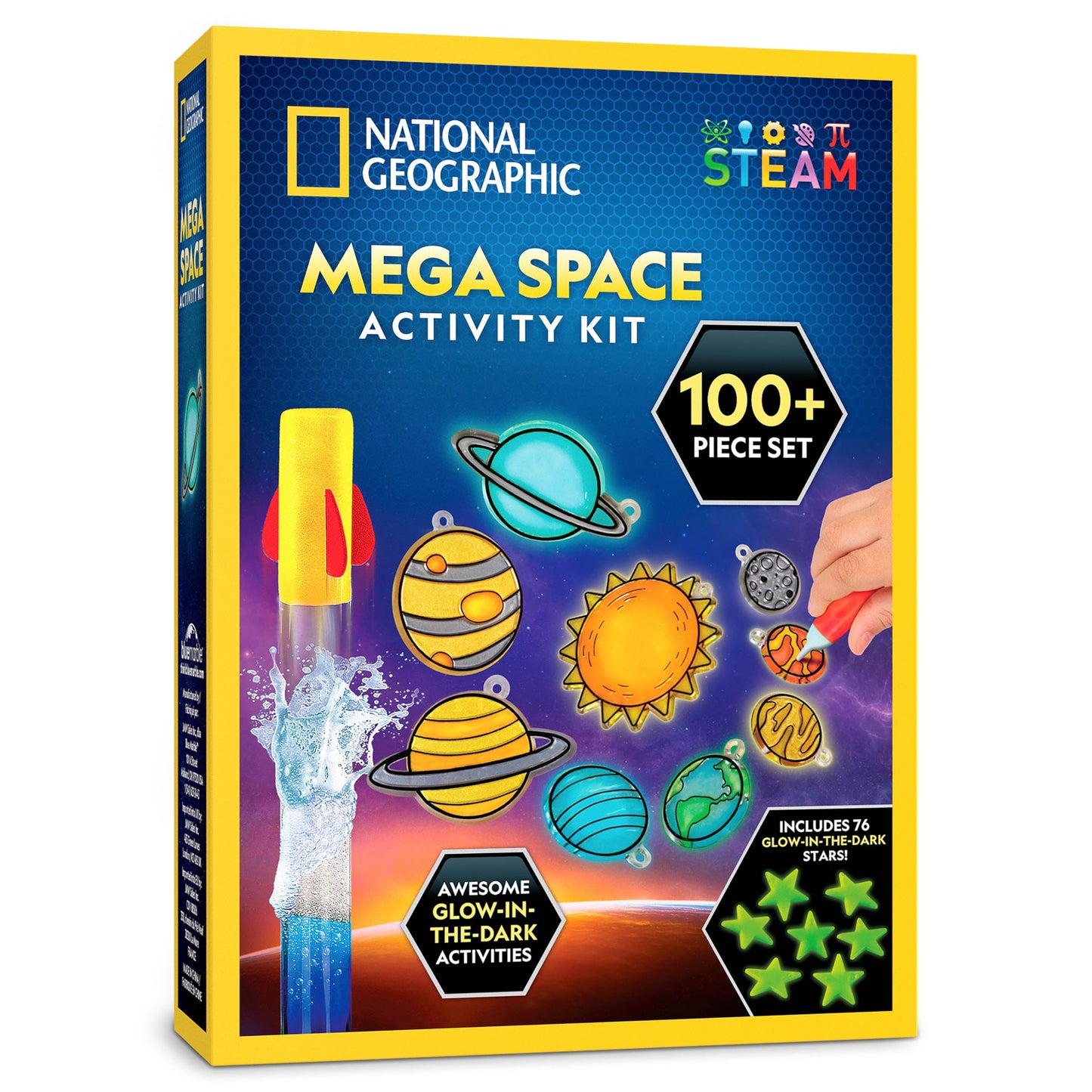 National Geographic Mega Space Activity Kit - Glow in The Dark Science Craft Kit for Kids with 100+ Pieces, Launch a Rocket, Create Glowing Constellations, Paint a Solar System & More