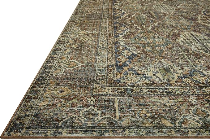 Loloi Magnolia Home by Joanna Gaines Banks Collection BAN-05 Spice/Blue 2'-0" x 5'-0" .13" Pile Height, Machine Washable, Accent Rug