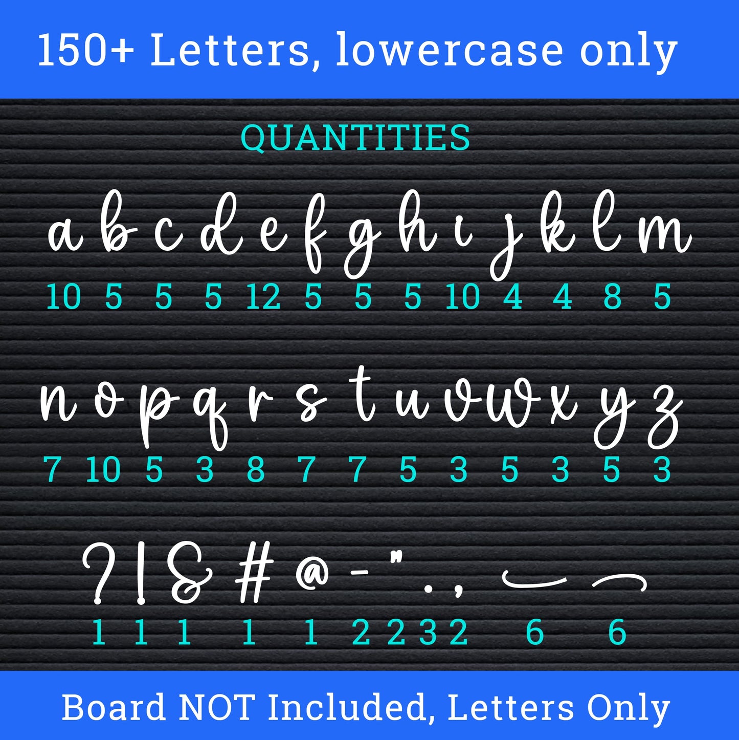 Cursive Letter Set for Felt Letterboards, 150+ Lowercase Script Letters, Pre-cut, Board NOT included