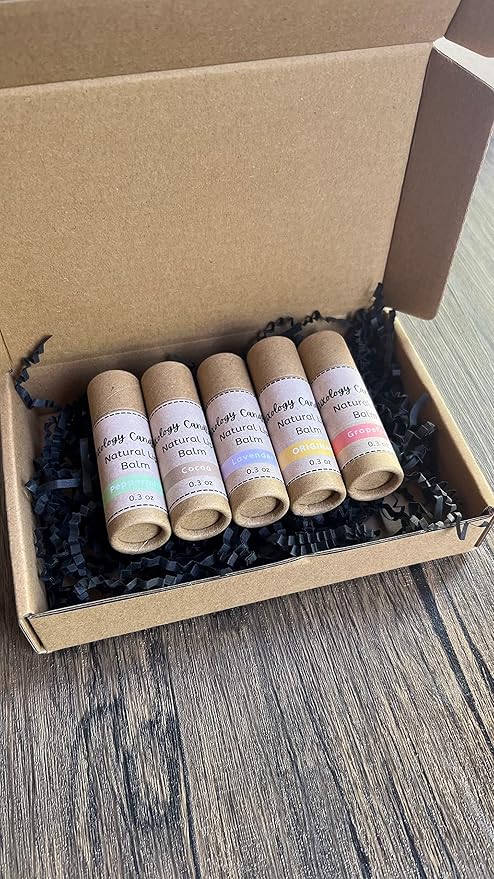 Handmade Natural Lip Balm Set of 5- Original, Mint, Cocoa, Lavender, Grapefruit - 5 Pack
