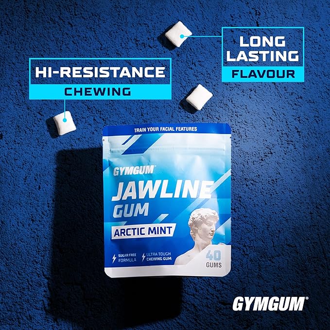 Gymgum Jawline Gum | Hard Chewing Gum For Jaw Strength | Train Your Facial Features - Mewing Jaw Gum | Ultimate Jawline Exerciser | 0 Calories & Sugar Free Hard Gum (Arctic Mint, 120 Count)