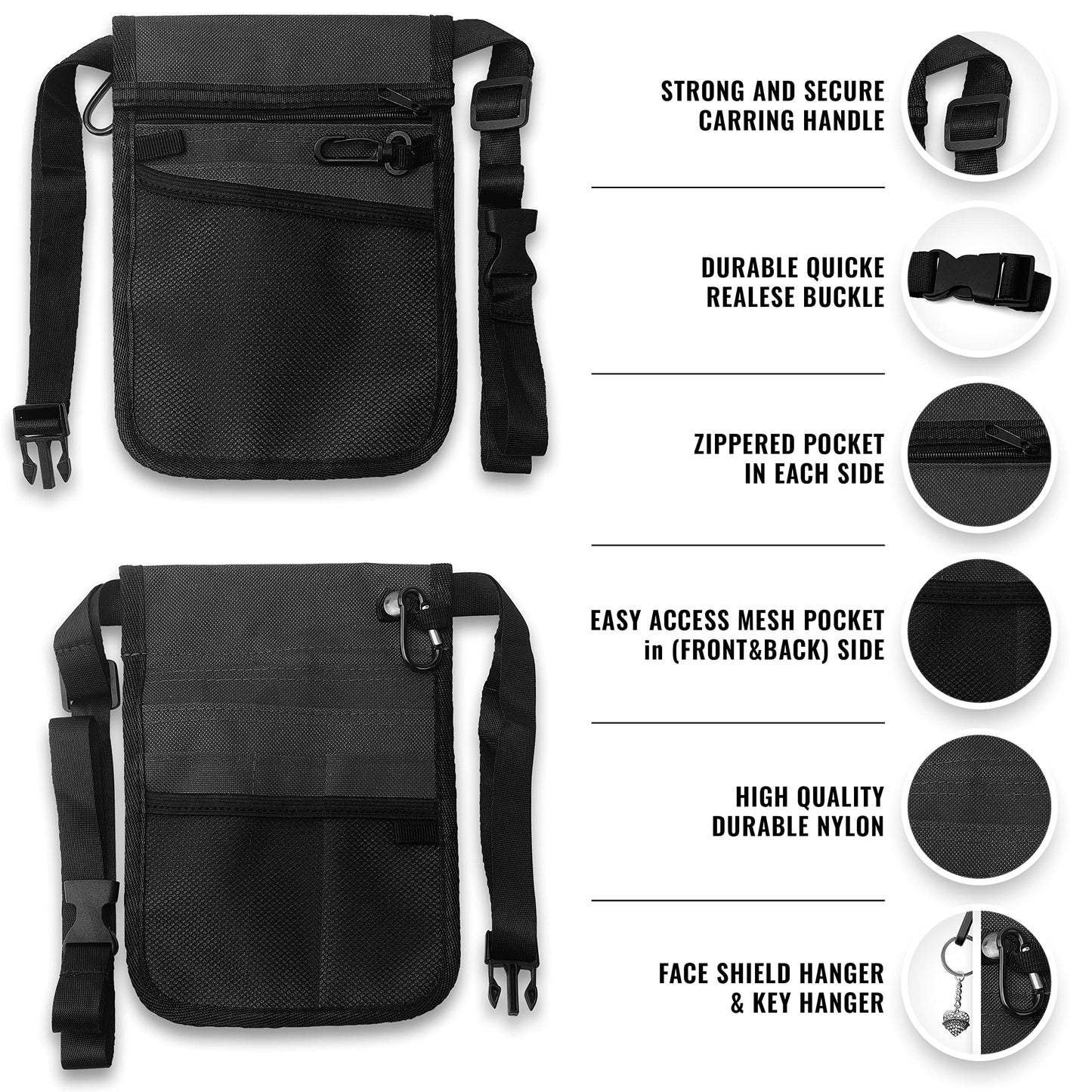 ASA TECHMED Nurse Utility Belt – Complete Medical Belt Utility Kit, Pro Pack Pocket Organizer Pouch Hip Bag for EMT, CNA, NP, PA, Student, Black